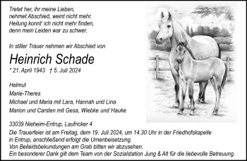 Traueranzeige von Heinrich Schade von Westfalen Blatt