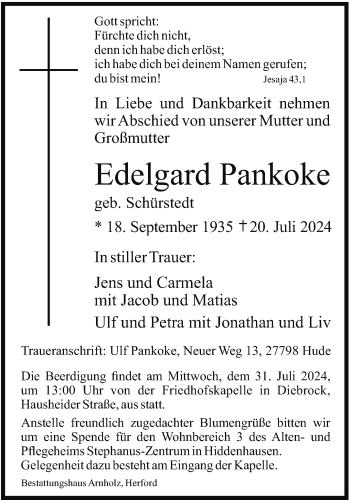 Traueranzeige von Edelgard Pankoke von Westfalen Blatt