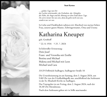 Traueranzeige von Katharina Kneuper von Westfalen Blatt