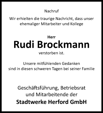Traueranzeige von Rudi Brockmann von Westfalen Blatt