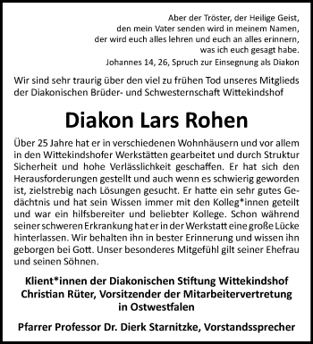 Traueranzeige von Lars Rohen von Westfalen Blatt