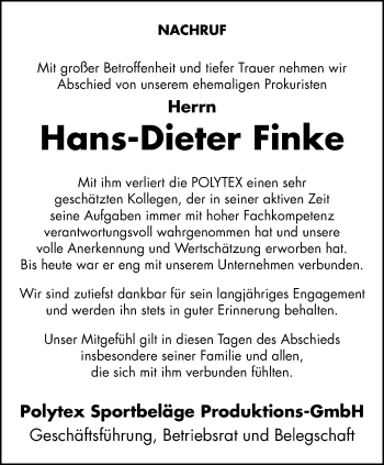 Traueranzeige von Hans-Dieter Finke von Westfalen Blatt