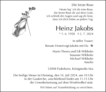Traueranzeige von Heinz Jakobs von Westfalen Blatt