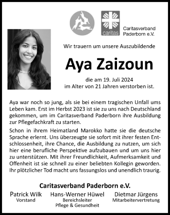 Traueranzeige von Aya Zaizoun von Westfalen Blatt