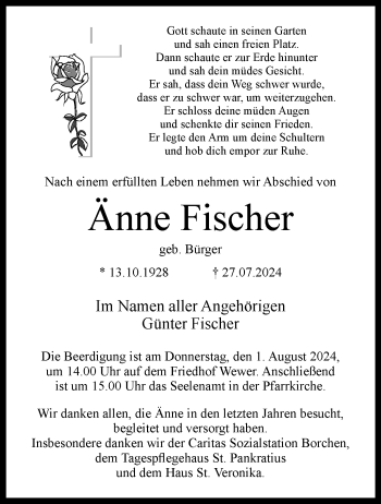 Traueranzeige von Änne Fischer von Westfalen Blatt
