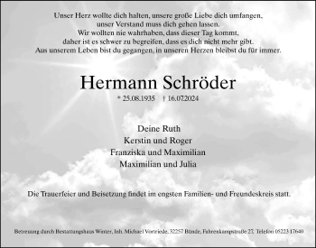 Traueranzeige von Hermann Schröder von Westfalen Blatt