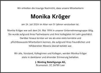 Traueranzeige von Monika Kröger von Westfalen Blatt