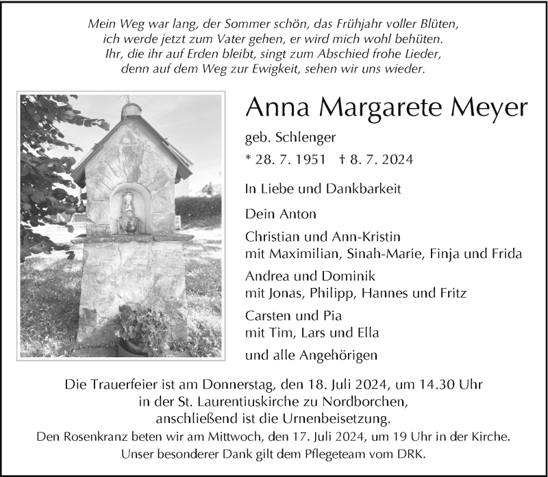  Traueranzeige für Anna Margarete Meyer vom 13.07.2024 aus Westfalen Blatt