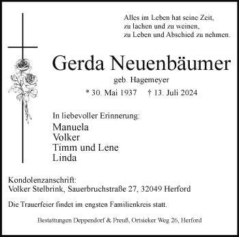 Traueranzeige von Gerda Neuenbäumer von Westfalen Blatt