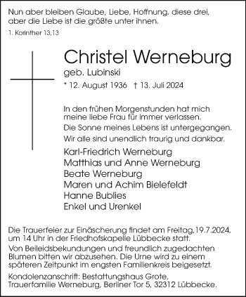 Traueranzeige von Christel Werneburg von Westfalen Blatt