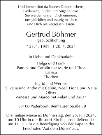 Traueranzeige von Gertrud Böhmer von Westfalen Blatt