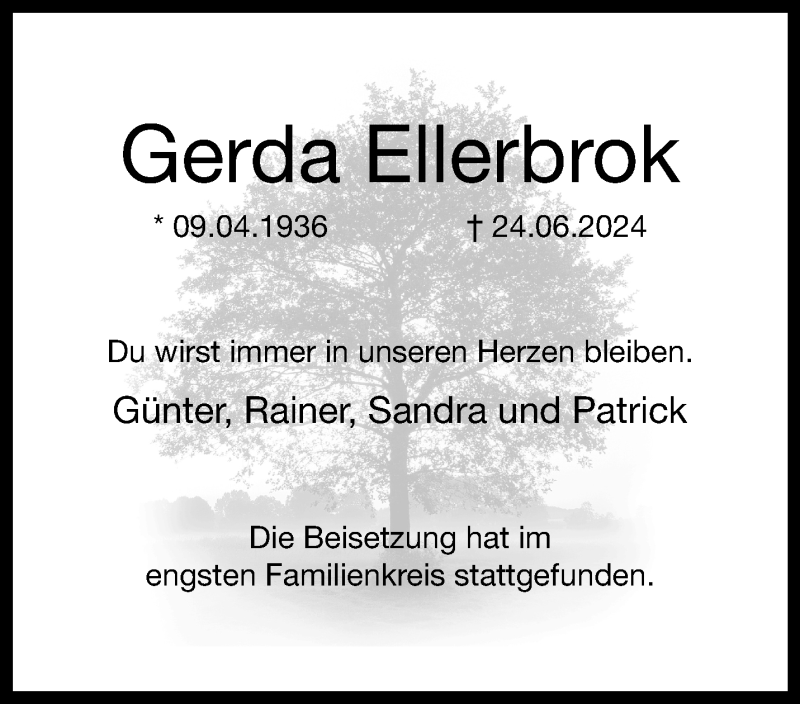  Traueranzeige für Gerda Ellerbrok vom 06.07.2024 aus Westfalen Blatt