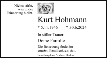 Traueranzeige von Kurt Hohmann von Westfalen Blatt