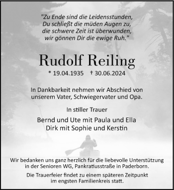 Traueranzeige von Rudolf Reiling von Westfalen Blatt