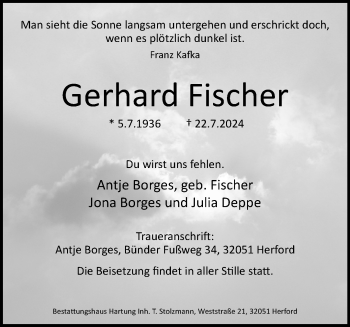 Traueranzeige von Gerhard Fischer von Westfalen Blatt