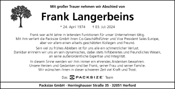 Traueranzeige von Frank Langerbeins von Westfalen Blatt