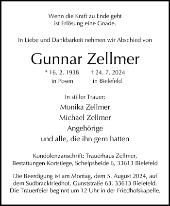 Traueranzeige von Gunnar Zellmer von Westfalen Blatt