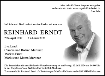 Traueranzeige von Reinhard Erndt von Westfalen Blatt