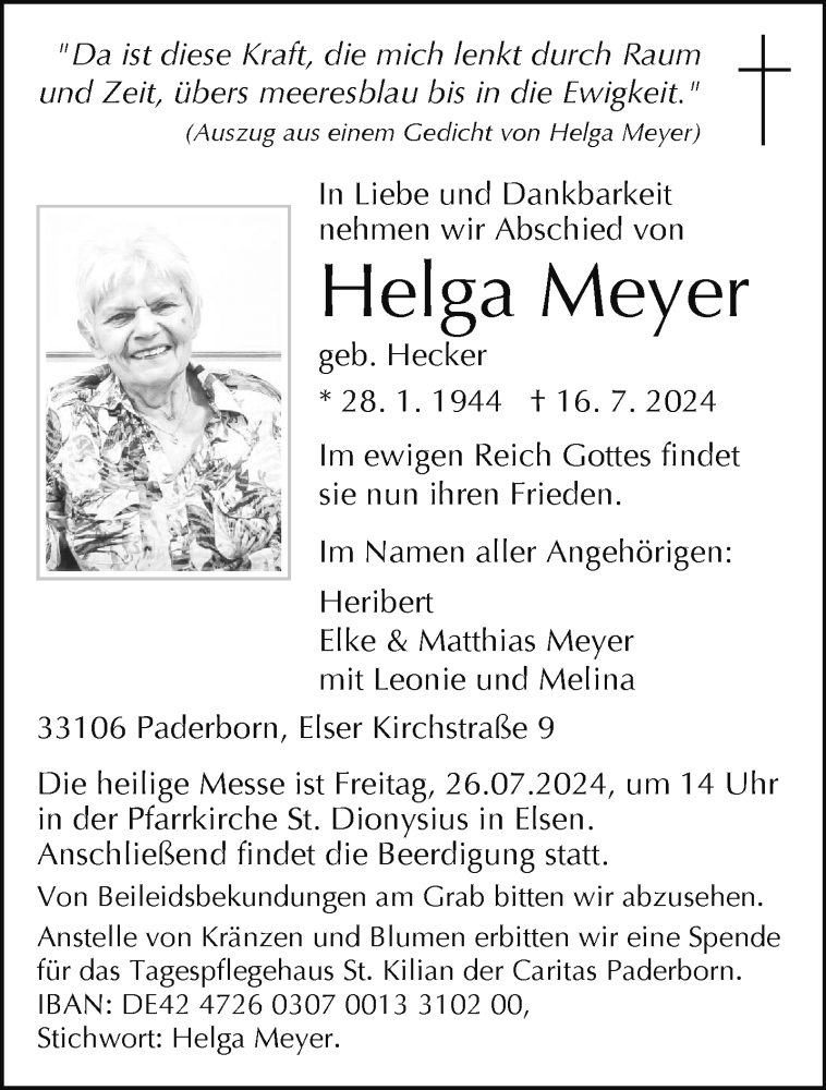  Traueranzeige für Helga Meyer vom 20.07.2024 aus Westfalen Blatt