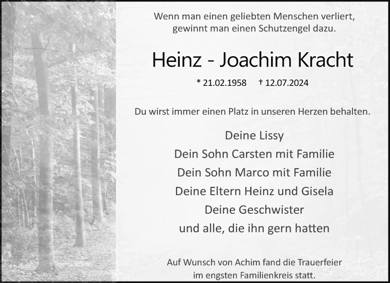  Traueranzeige für Heinz-Joachim Kracht vom 20.07.2024 aus Westfalen Blatt