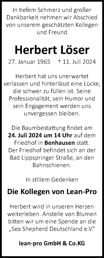 Traueranzeige von Herbert Löser von Westfalen Blatt