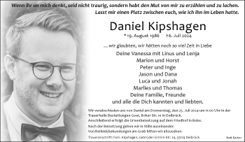 Traueranzeige von Daniel Kipshagen von Westfalen Blatt