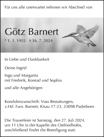 Traueranzeige von Götz Barnert von Westfalen Blatt