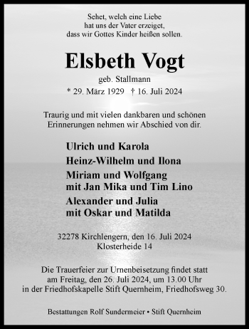 Traueranzeige von Elsbeth Vogt von Westfalen Blatt
