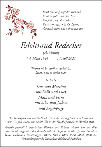 Traueranzeige von Edeltraud Redecker von Westfalen Blatt
