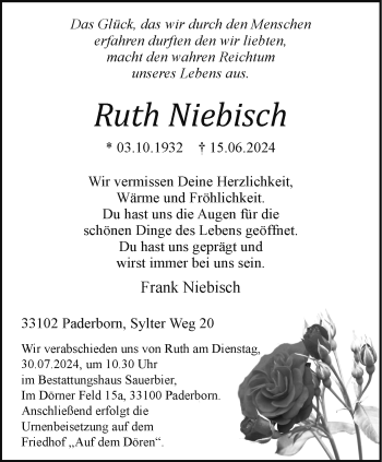 Traueranzeige von Ruth Niebisch von Westfalen Blatt