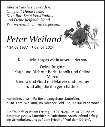 Traueranzeige von Peter Weiland von Westfalen Blatt