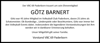 Traueranzeige von Götz Barnert von Westfalen Blatt