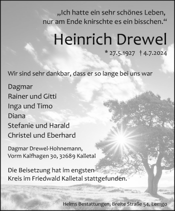 Traueranzeige von Heinrich Drewel von Westfalen Blatt
