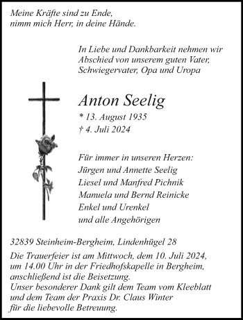 Traueranzeige von Anton Seelig von Westfalen Blatt