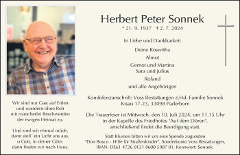 Traueranzeige von Herbert Peter Sonnek von Westfalen Blatt