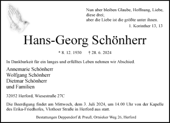 Traueranzeige von Hans-Georg Schönherr von Westfalen Blatt