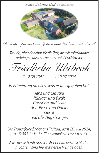 Traueranzeige von Friedhelm Uhtbrok von Westfalen Blatt