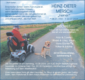 Traueranzeige von Heinz-Dieter Mersch von Westfalen Blatt