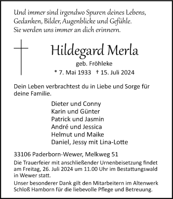 Traueranzeige von Hildegard Merla von Westfalen Blatt