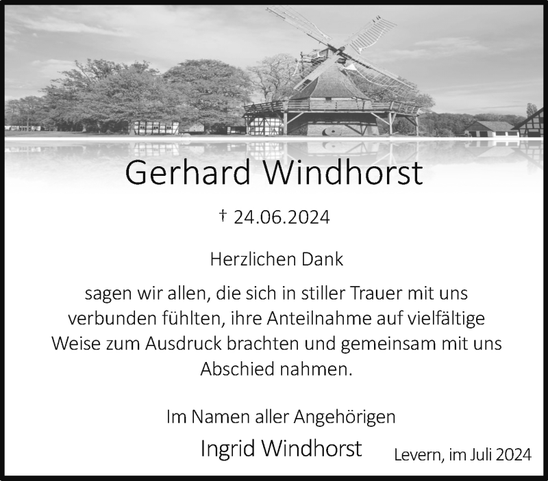  Traueranzeige für Gerhard Windhorst vom 27.07.2024 aus Westfalen Blatt