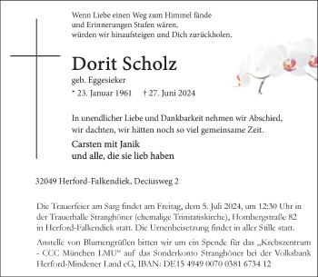 Traueranzeige von Dorit Scholz von Westfalen Blatt