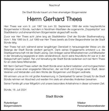 Traueranzeige von Gerhard Thees von Westfalen Blatt