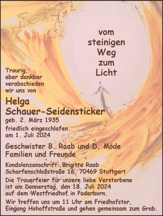 Traueranzeige von Helga Schauer-Seidensticker von Westfalen Blatt