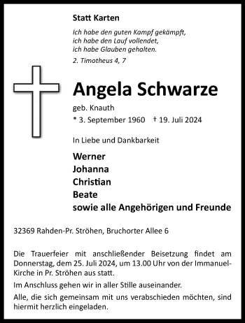 Traueranzeige von Angela Schwarze von Westfalen Blatt