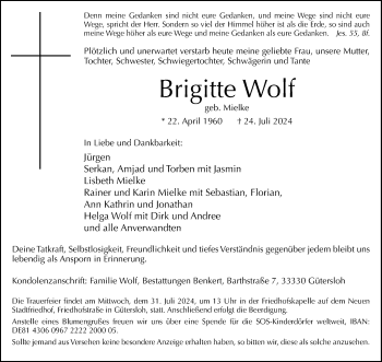 Traueranzeige von Brigitte Wolf von Westfalen Blatt