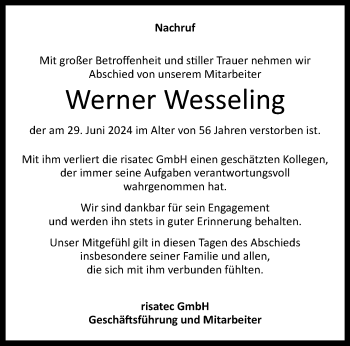 Traueranzeige von Werner Wesseling von Westfalen Blatt