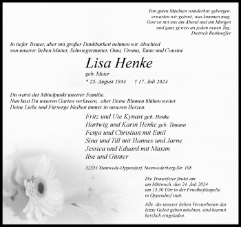Traueranzeige von Lisa Henke von Westfalen Blatt