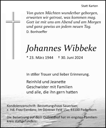 Traueranzeige von Johannes Wibbeke von Westfalen Blatt