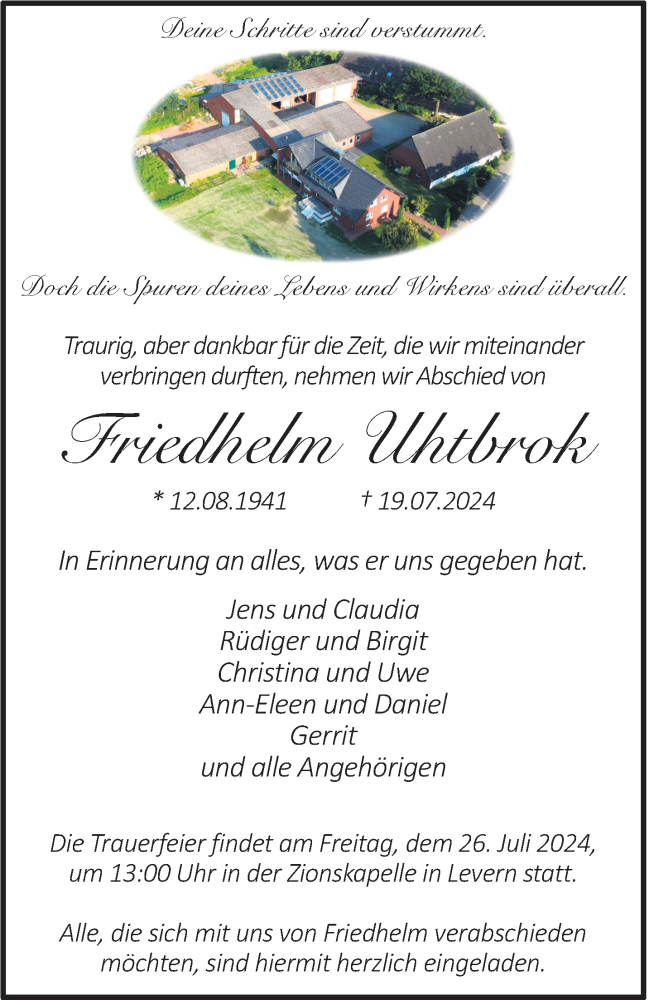  Traueranzeige für Friedhelm Uhtbrok vom 23.07.2024 aus Westfalen Blatt