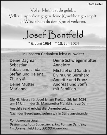 Traueranzeige von Josef Bentfeld von Westfalen Blatt
